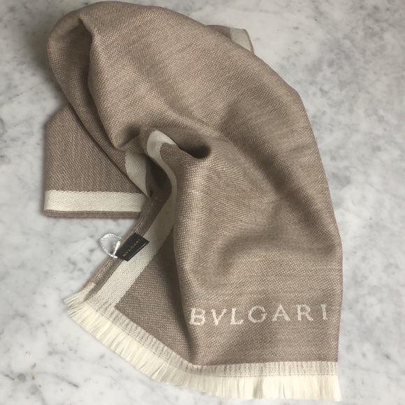 BVLGARI Wool Stole Scarf Torino Light Brown - Picture 8 of 10